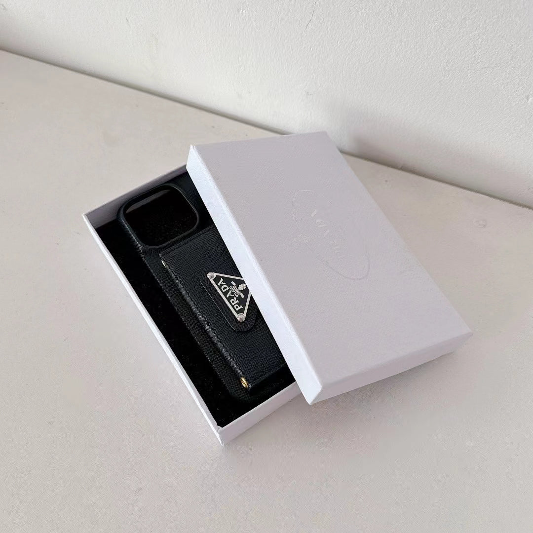 Prada Leather Wallet Case with Card Holder for iPhone 16 Pro Max
