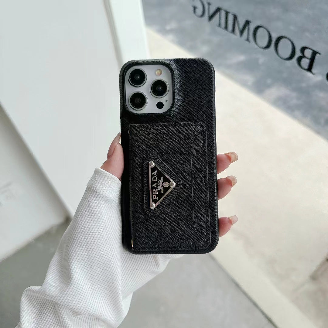 Prada Leather Wallet Case with Card Holder for iPhone 16 Pro Max