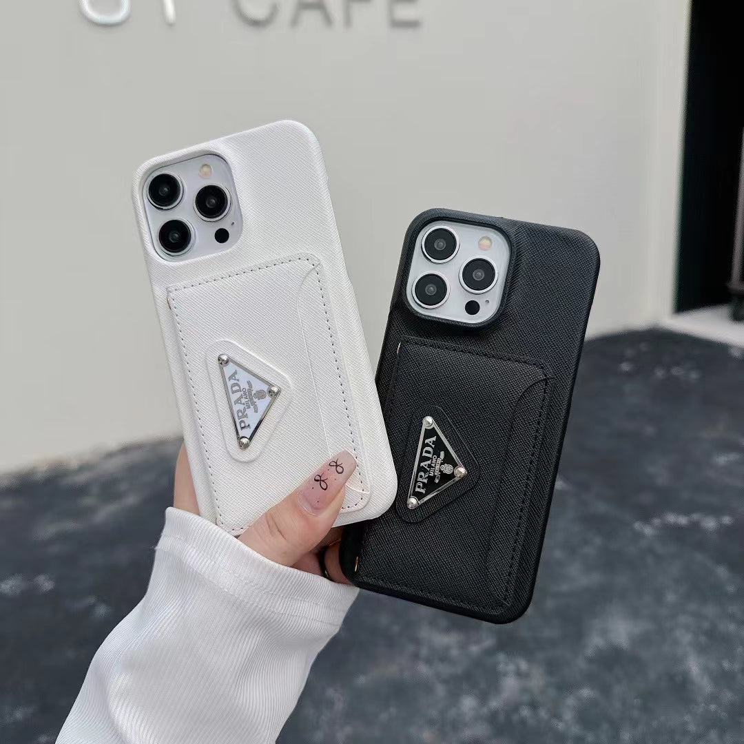Prada Leather Wallet Case with Card Holder for iPhone 16 Pro Max
