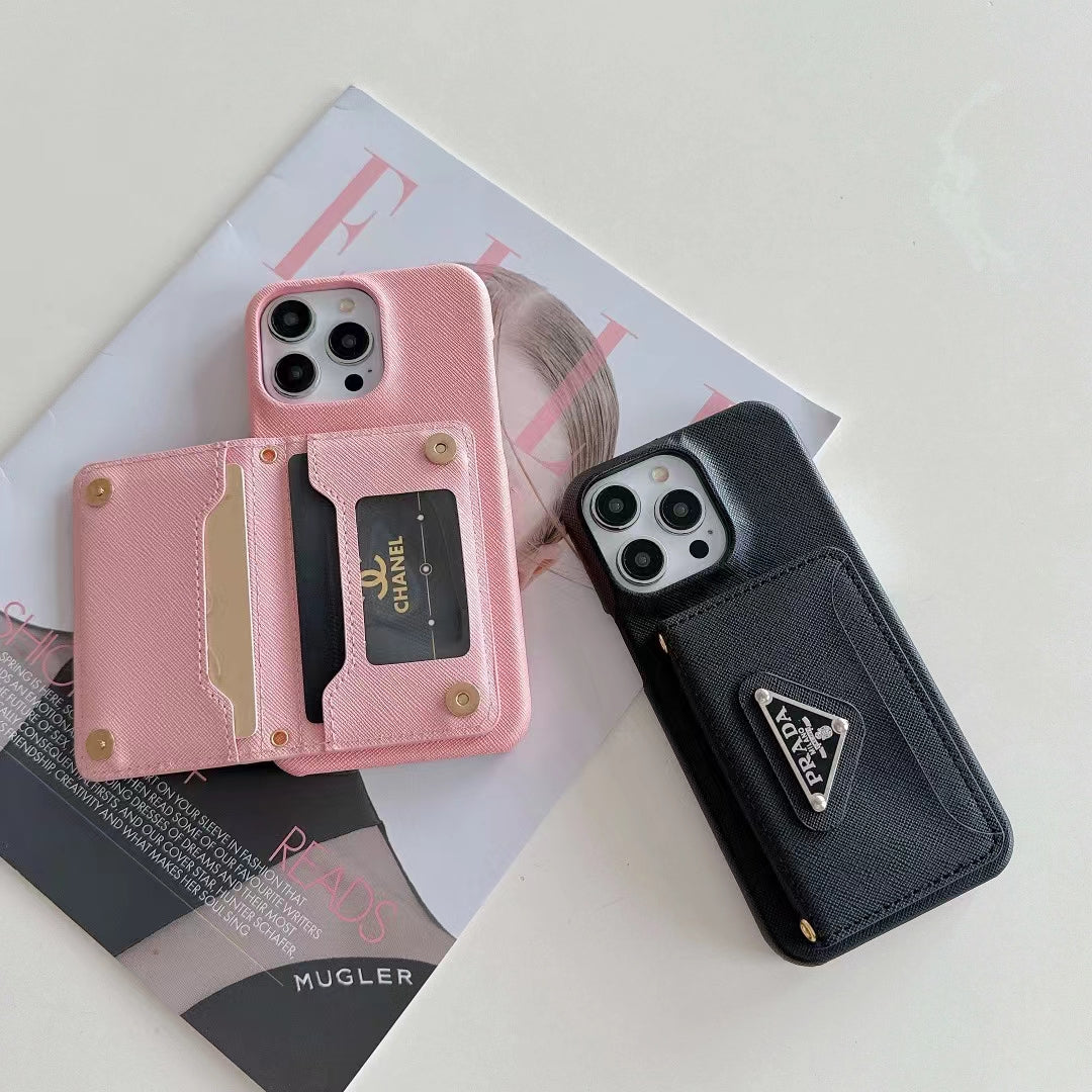Prada Leather Wallet Case with Card Holder for iPhone 16 Pro Max