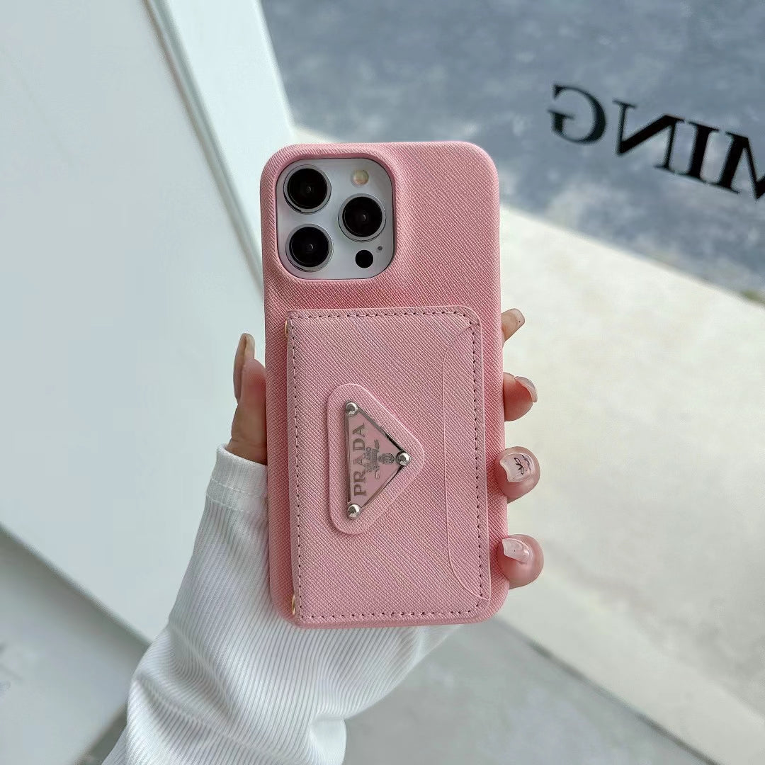Prada Leather Wallet Case with Card Holder for iPhone 16 Pro Max