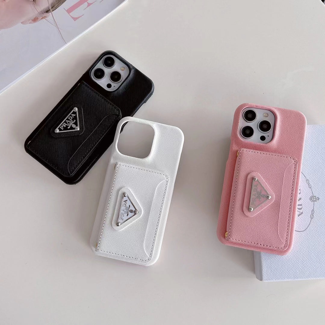 Prada Leather Wallet Case with Card Holder for iPhone 16 Pro Max