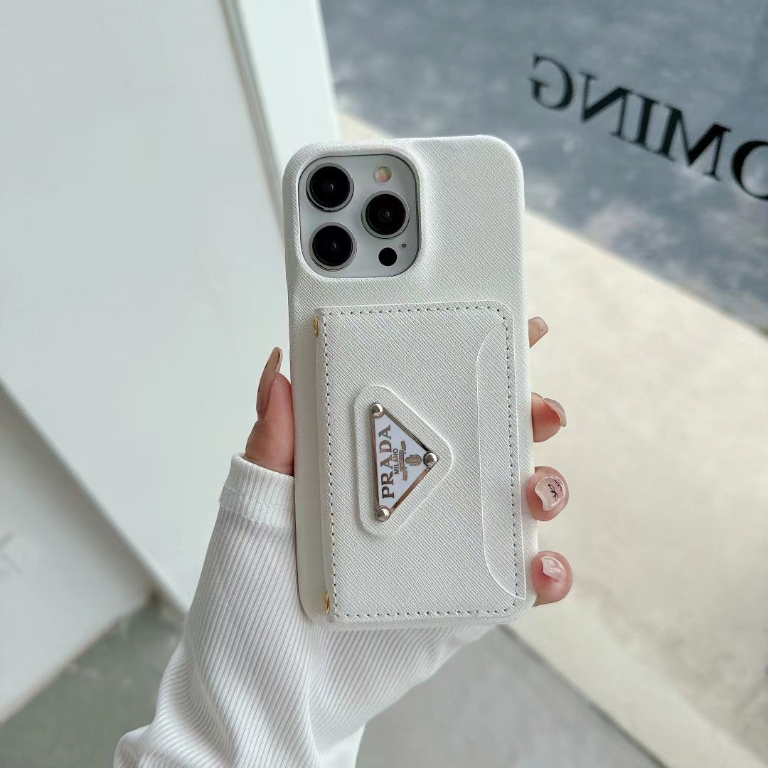Prada Leather Wallet Case with Card Holder for iPhone 16 Pro Max